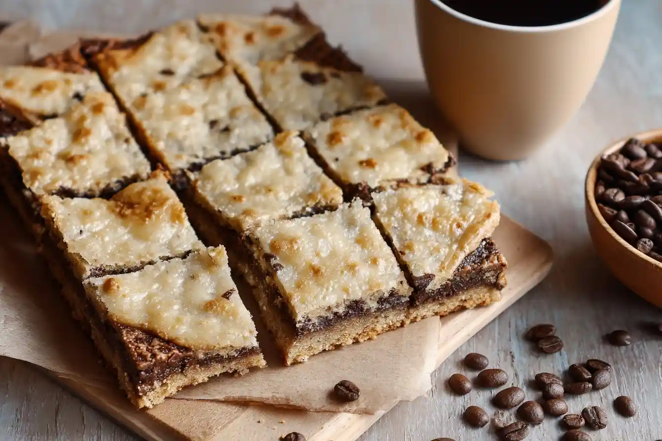 Sliced {{ $('Fetch Recipe Data').first().json["Main Keyword"] }} next to a coffee mug and roasted beans.