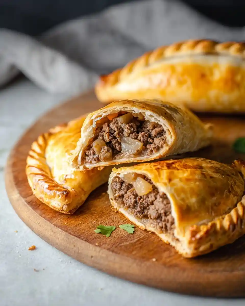 Halved {{ $('Fetch Recipe Data').first().json["Main Keyword"] }} on a wooden board showing a savory ground beef filling.