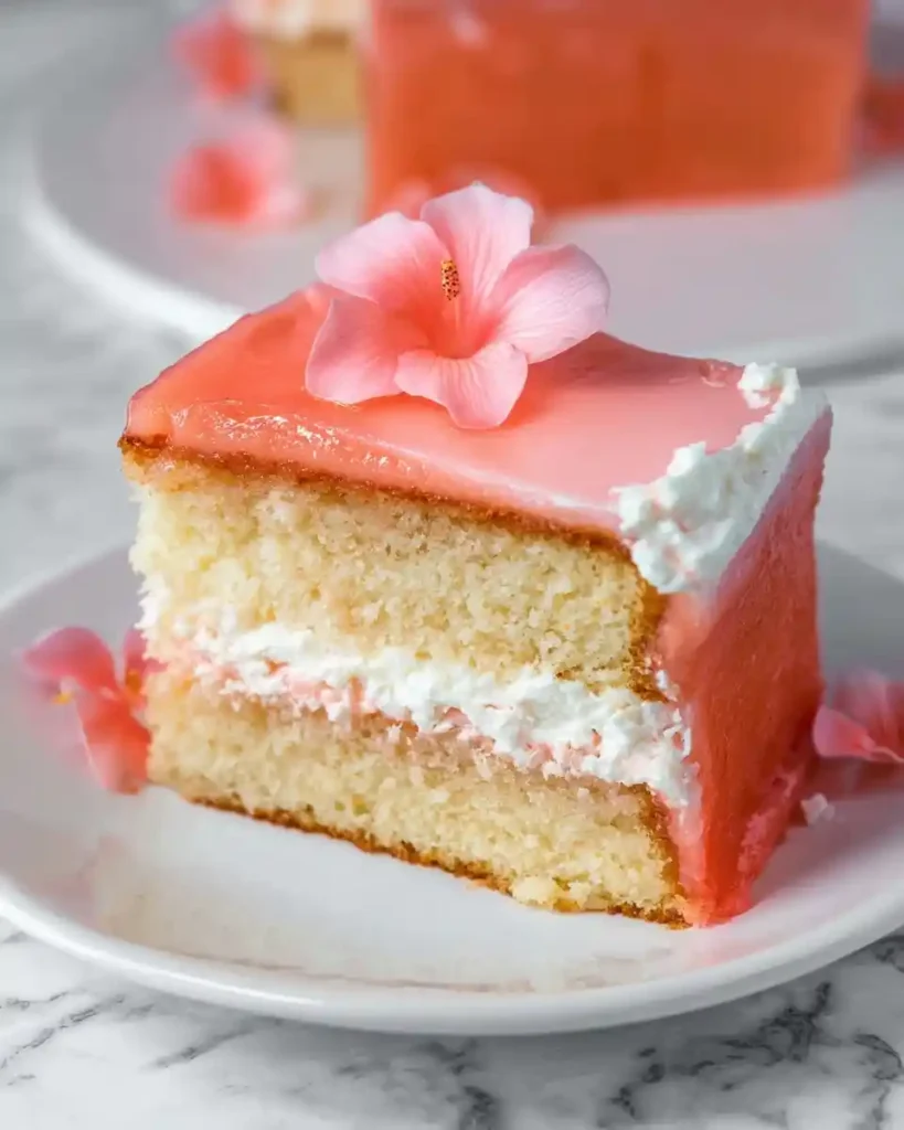 A layered slice of {{ $('Fetch Recipe Data').first().json["Main Keyword"] }} with white cream filling and bright pink glaze.