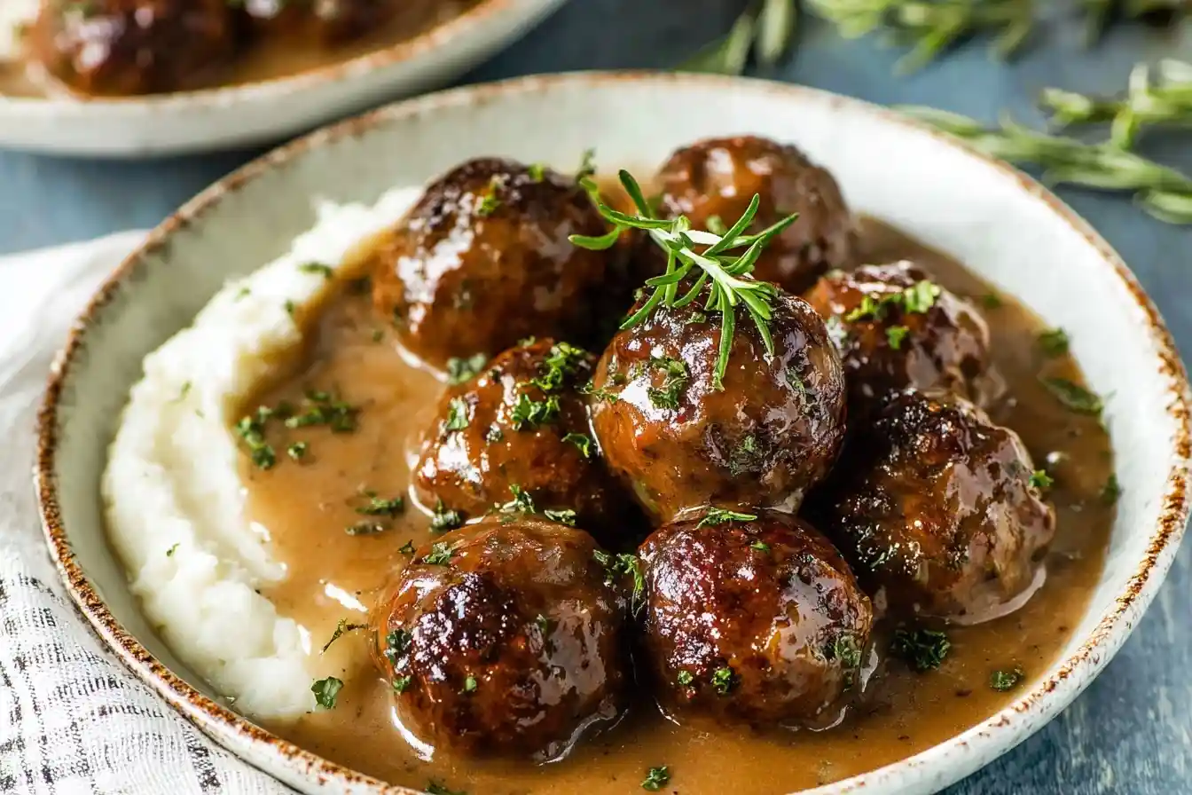 Delicious {{ $('Fetch Recipe Data').first().json["Main Keyword"] }} in rich gravy served over creamy mashed potatoes.