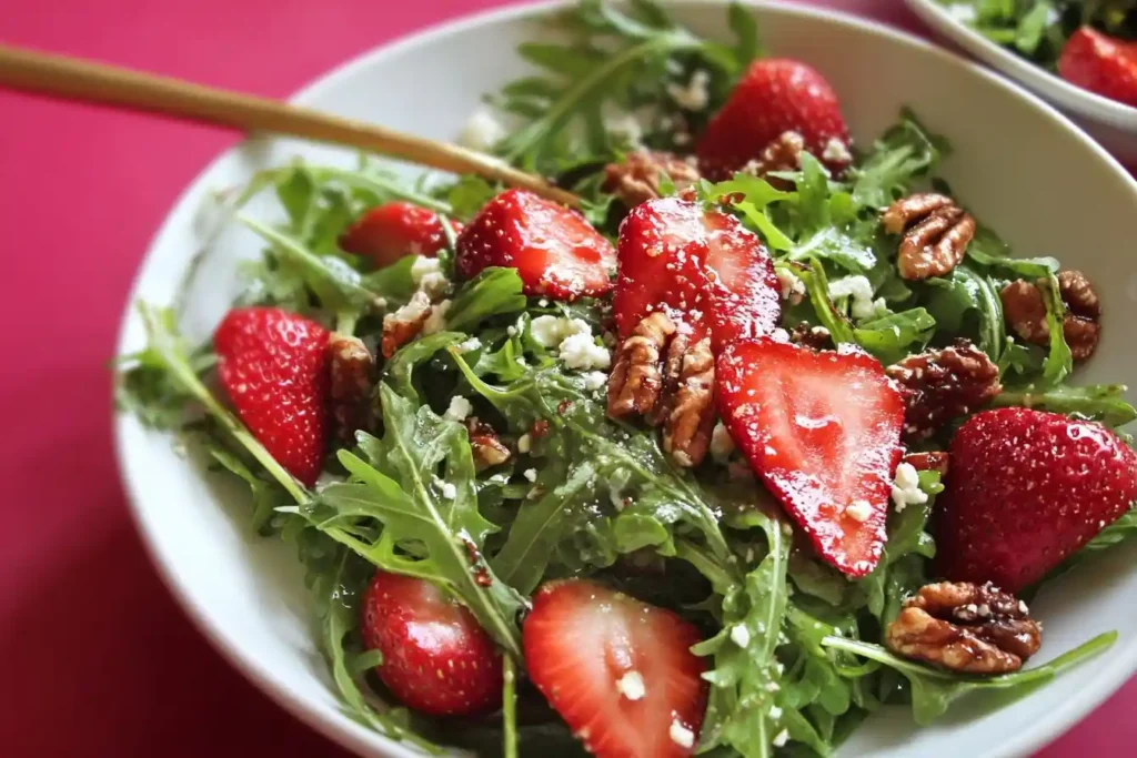 A fresh {{ $('Fetch Recipe Data').first().json["Main Keyword"] }} with sweet strawberries, pecans, and feta.