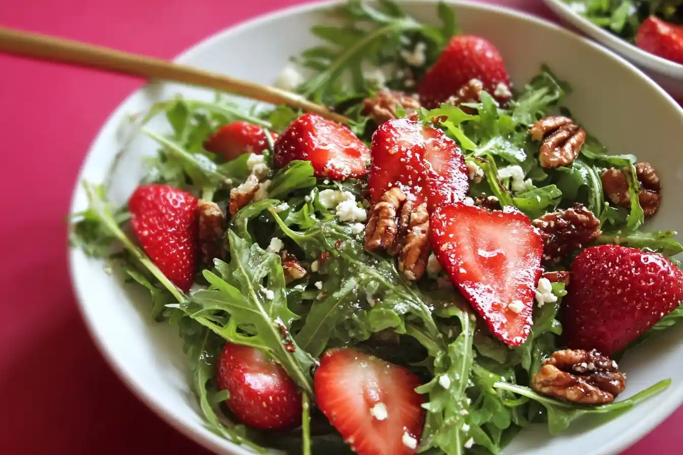 A fresh {{ $('Fetch Recipe Data').first().json["Main Keyword"] }} with sweet strawberries, pecans, and feta.