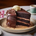 A decadent, three-layer {{ $('Fetch Recipe Data').first().json["Main Keyword"] }} topped with rich ganache, shavings, and vanilla ice cream.