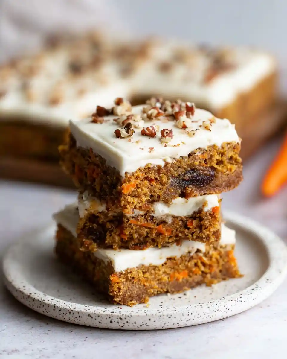 Stack of three {{ $('Fetch Recipe Data').first().json["Main Keyword"] }} with white frosting and chopped nuts.