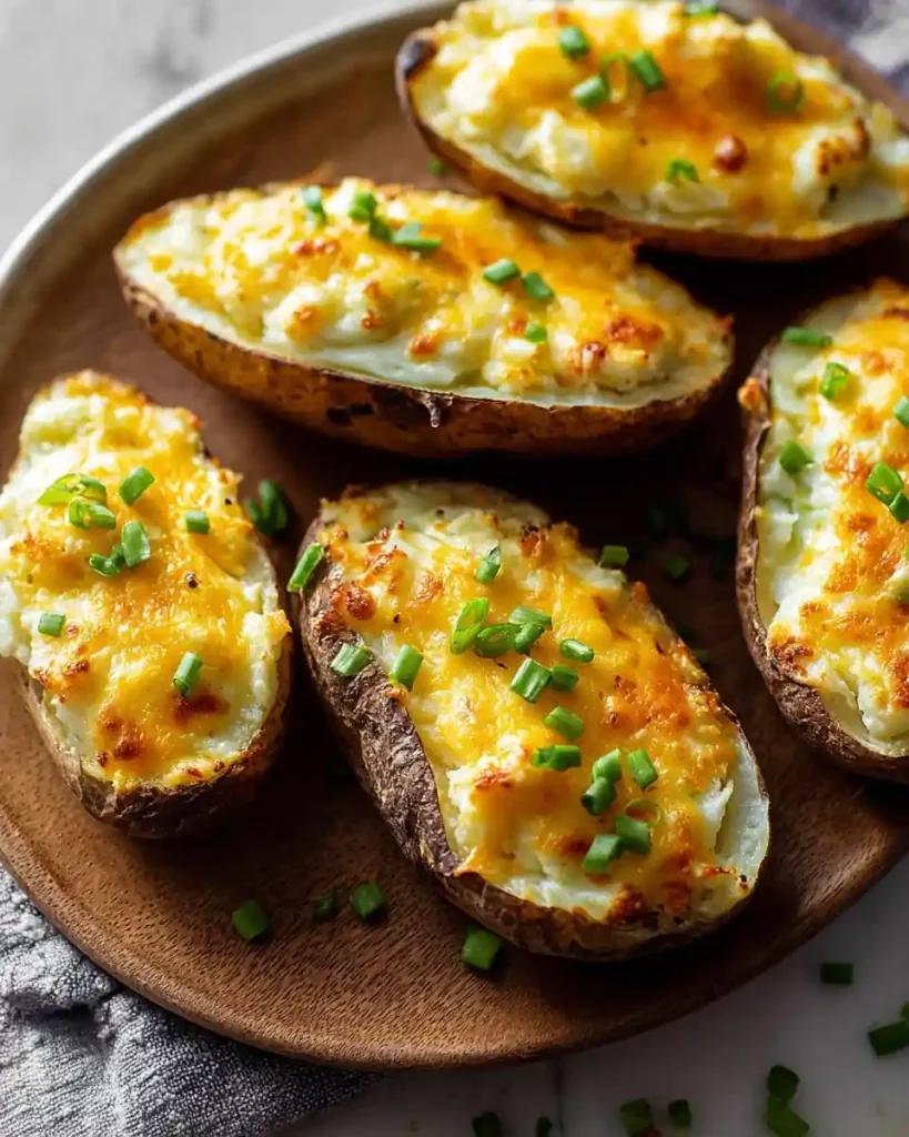 Golden {{ $('Fetch Recipe Data').first().json["Main Keyword"] }} on a plate, topped with cheese and chives.