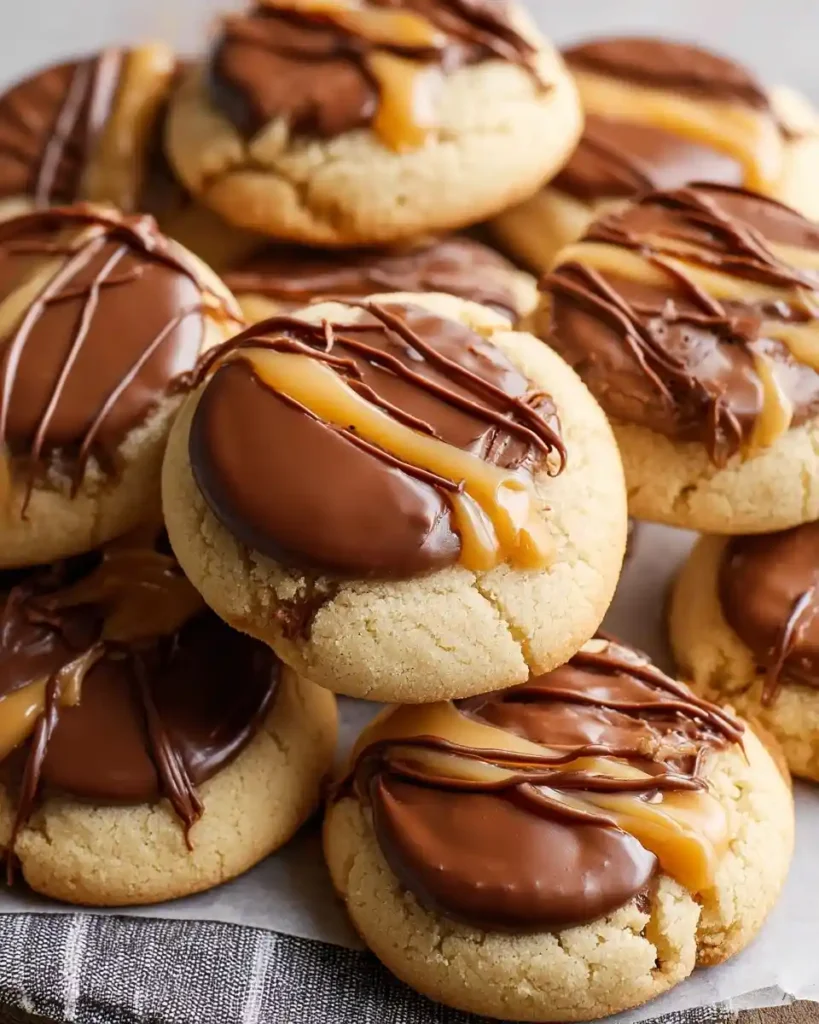 Stacked {{ $('Fetch Recipe Data').first().json["Main Keyword"] }} with chocolate pools and caramel drizzle.